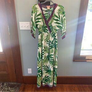 Flying Tomato Women’s Maxi Dress Green Floral Surplice Kimono Sleeve- SZ S